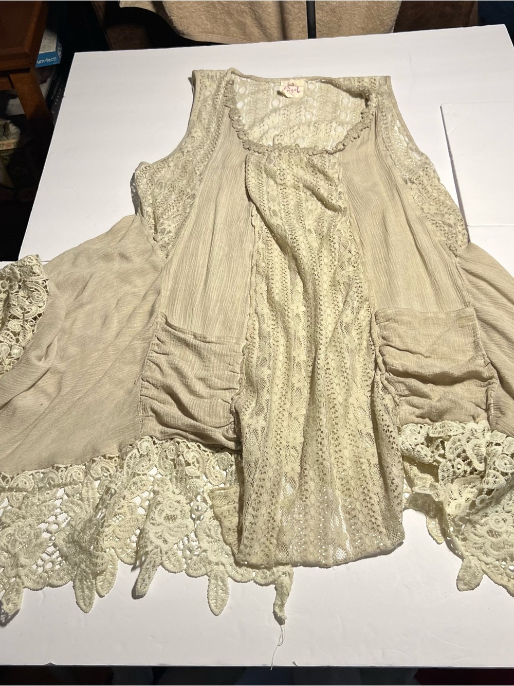 Pretty Angel Cream Crochet & Lace Layered Sleeveless Tunic